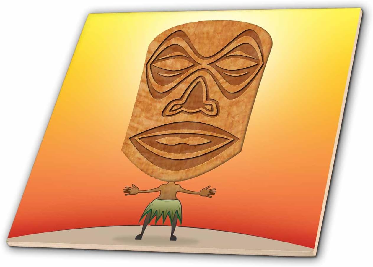 3dRose ct_19239_4 Voodoo Tiki Head Voodoo Villager with Tribal Mask Standing in Tropical Environment Ceramic Tile, 12"