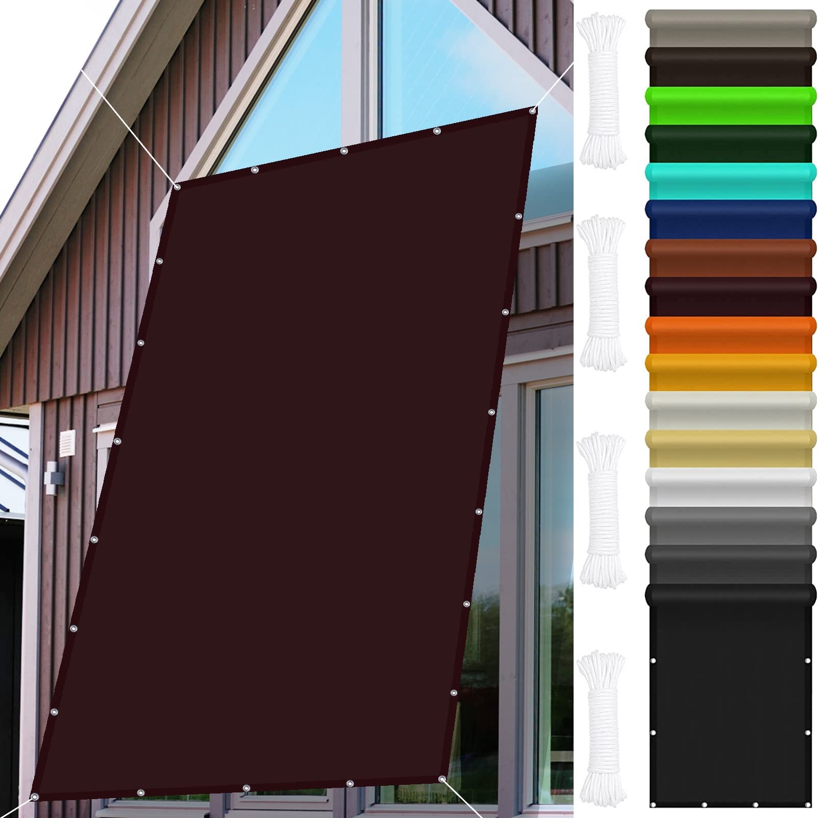 Toldo vela impermeable exterior 2,5x6m protección UV 98% lona rectangular de poliéster marrón