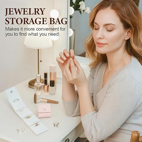 Miniatura 4 de KAMOJI Mini bolsa de joyería de viaje, bolsa plegable multifuncional para joyas de viaje, organizador de viaje multifuncional mejorado para aretes,