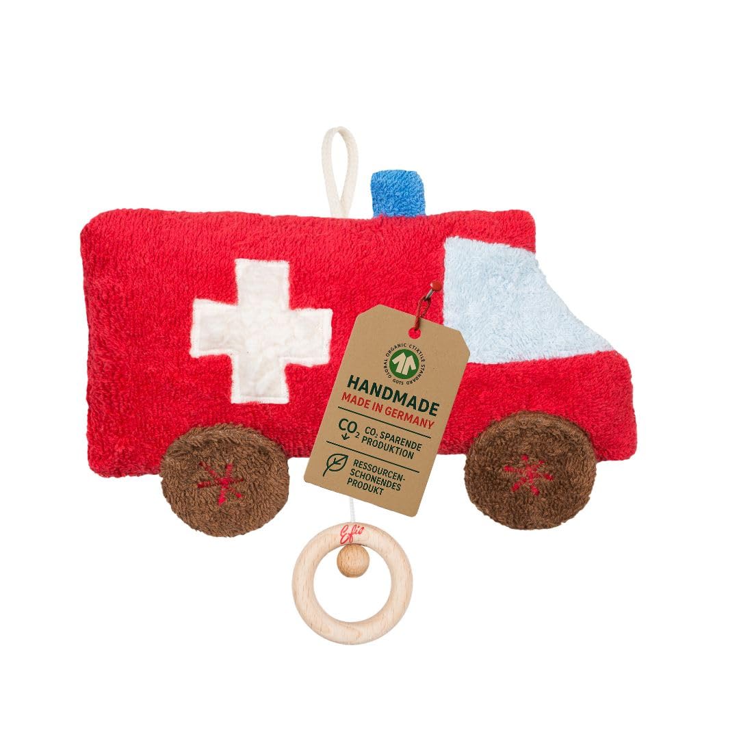 Efie Bio - Spieluhr Auto/Ambulanz, kontrolliert biologischer Anbau (organic), Made in Germany, GOTS zertifiziert, nachhaltig, Melodie (Schlaf Kindchen schlaf)