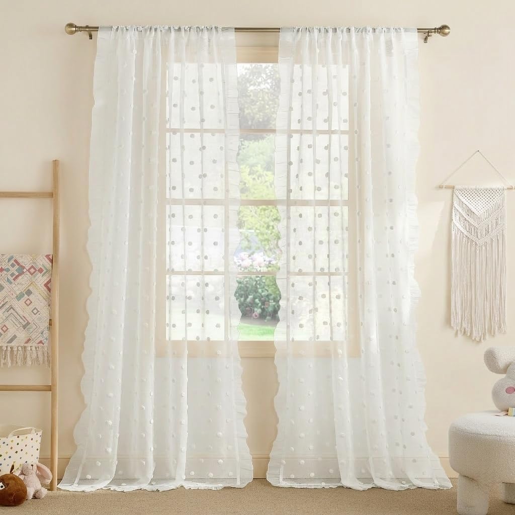 StangH Blush Pink Curtains 84 inch Length,Scalloped Curtains Feminine Decor Nursery Curtain French Country Ruffle Window Drapes for Girls Room/Dressing Room, Rod Pocket, W52 x L84, 2 Panels