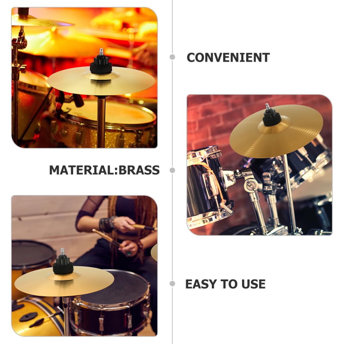 iplusmile Piatti Crash per Batteria Acustica in Ottone Oro, Bordi Lisci e Arrotondati, 2 Pezzi per Jazz Drum Set