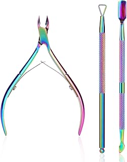 3 Pieces Cuticle Nipper with Cuticle Pusher Cutter, Akwox Colorful Stainless Steel Nail Polish Remover Triangle Cuticle Peeler Trimmer Cutters Tool Gel Nail Art Manicure Tools