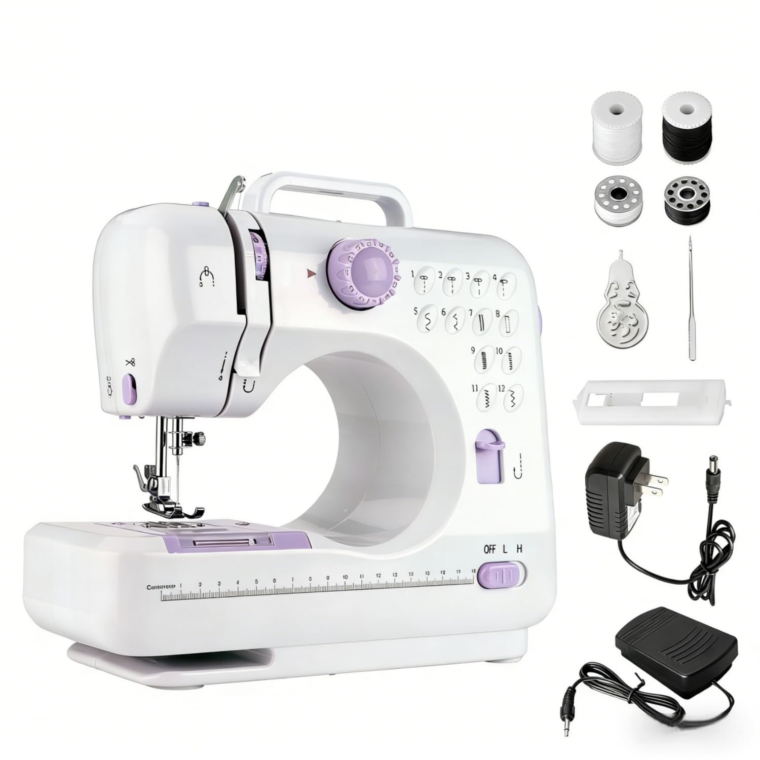 Machine à coudre électrique pour débutants, avec 12 motifs de points, 42 accessoires, facile à transporter, pour le bricolage et le travail manuel, pour enfants et adultes