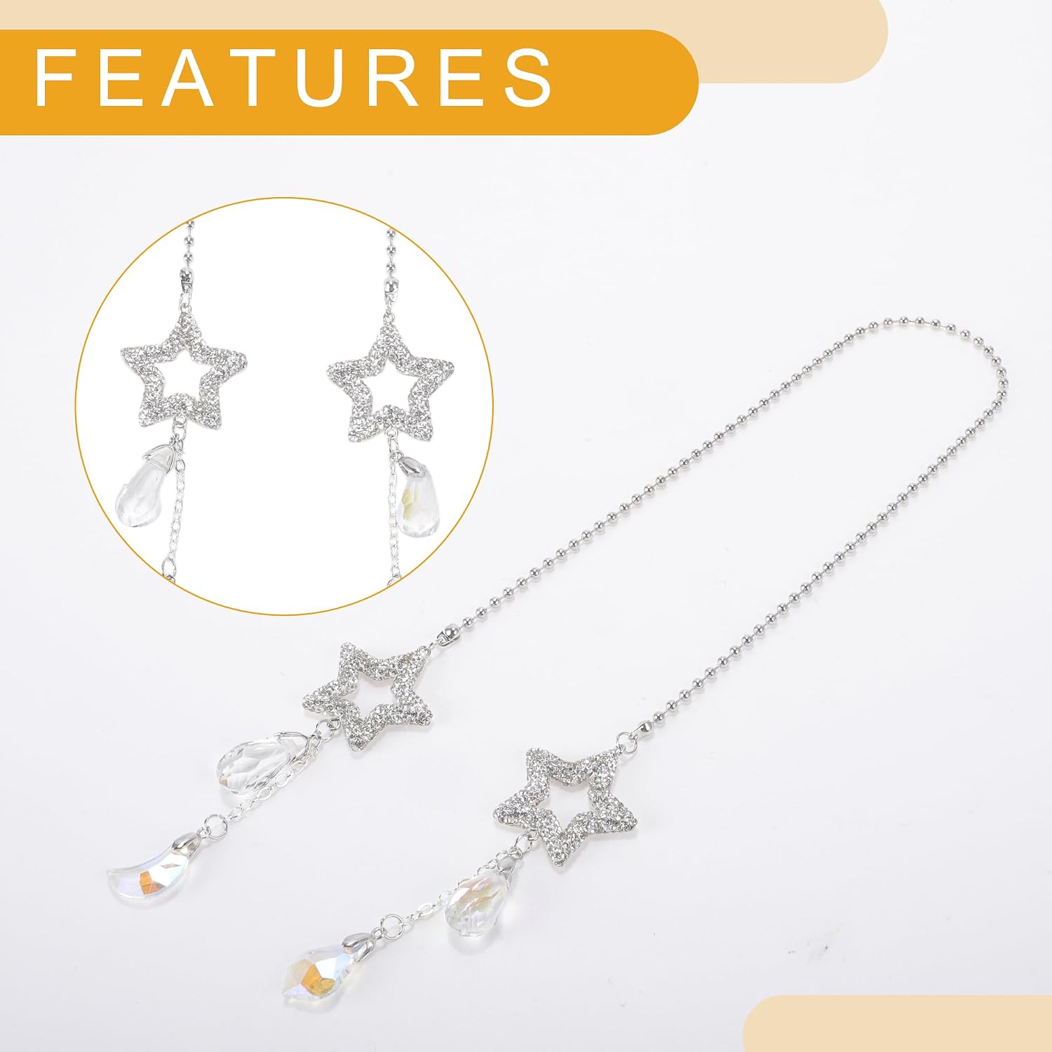 1 Pair Artificial Crystal Hollow Five-pointed Star Car Rear View Mirror Pendant Accessories Car Hanging Ornament Clear image 5