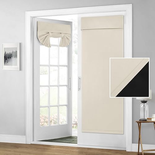 HOMEIDEAS 100% Blackout French Door Curtains, Privacy Door Curtains for Window, 26 X 68 Inch Room Darkening Blinds, Thermal Insulated Window Shades for Bedroom, 1 Panel, Beige