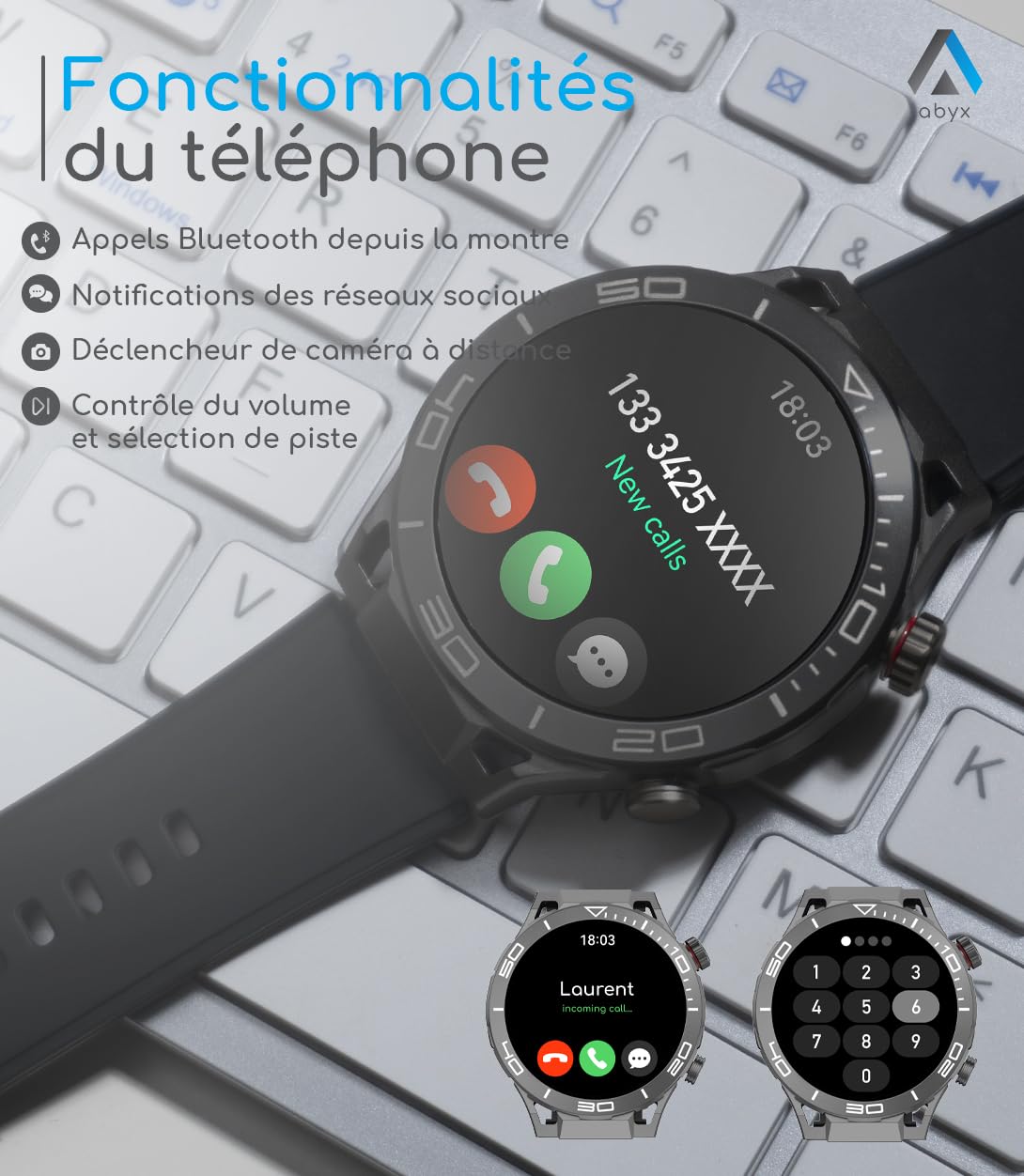 Abyx Fit Saturn 4 - Montre Connectée Homme avec 1,52'' / 330mAh Batterie/Smartwatch Homme avec 120+ Modes Sportifs, 24/7 Moniteur de Fréquence Cardiaque et Sommeil,IP68 Étanche pour Android iOS