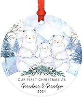 Vista 66 de Andaz Press Adorno de recuerdo de Navidad de metal redondo personalizado para la familia, My First Christmas As Gigi 2024, acuarela de osos polares