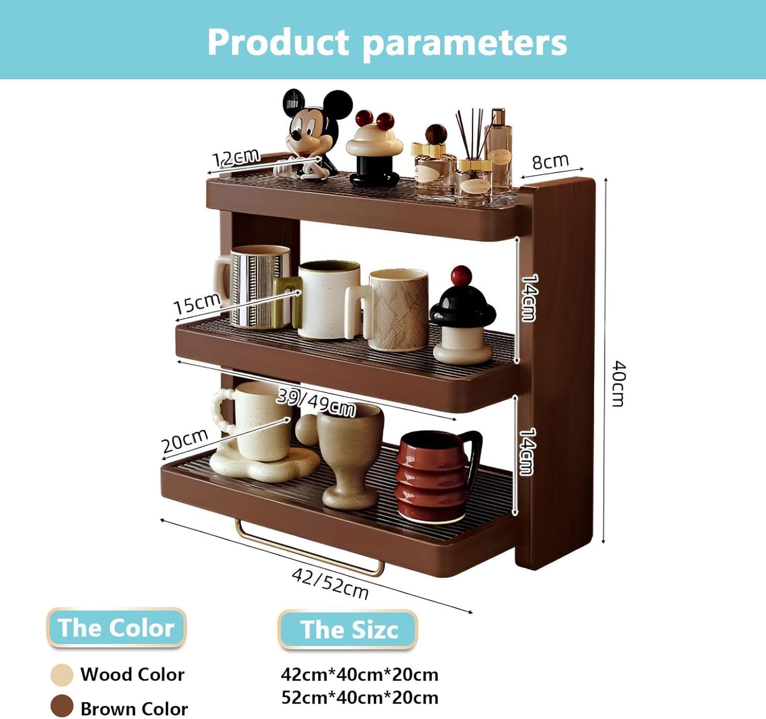 Organizador de barra de café de bambú de 3 niveles, estante de almacenamiento para encimera de cocina, estante de exhibición multifuncional para tazas, tazas que ahorra espacio y soporte para especias