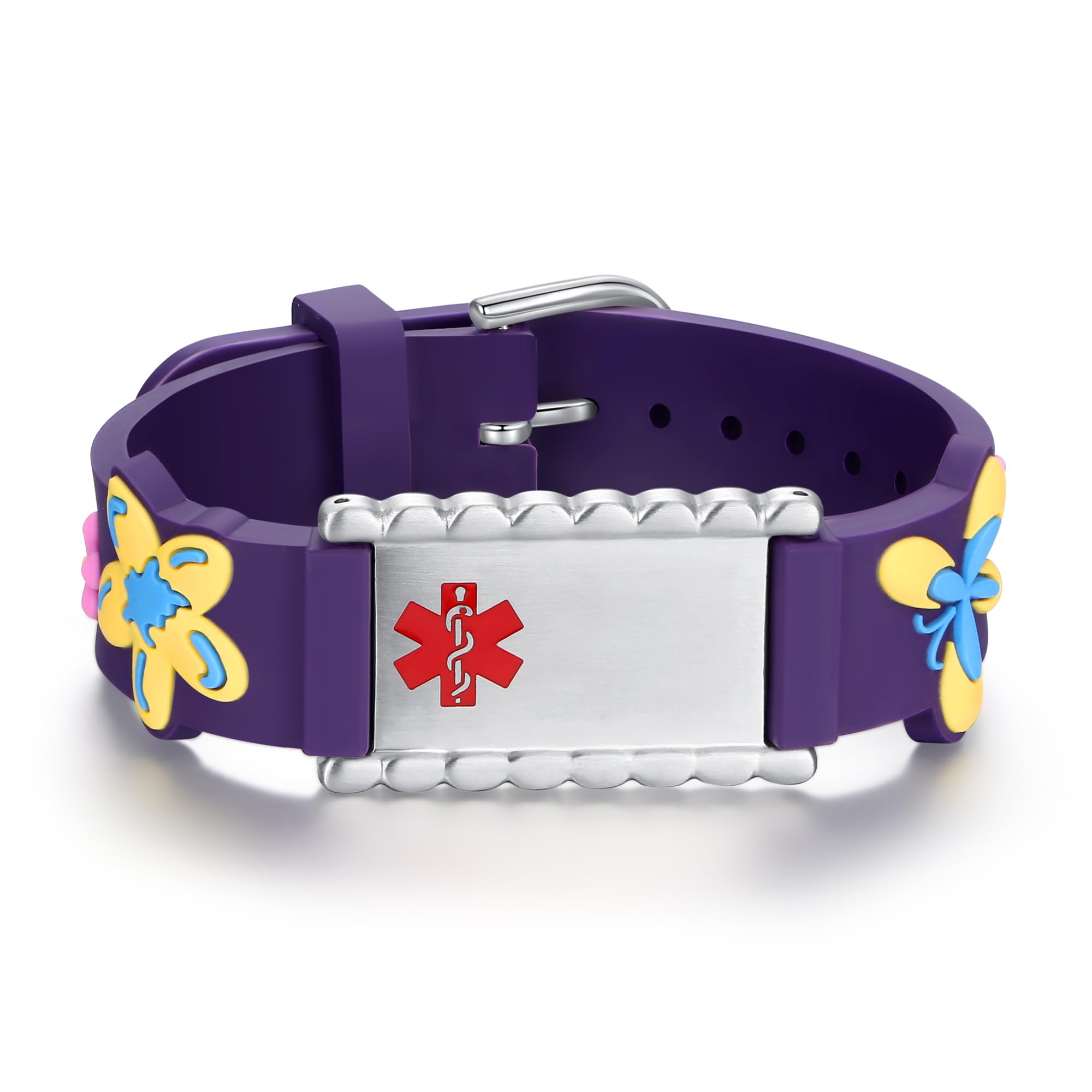 LinnaLove Medical Alert ID Bracelet – Custom or Pre-Engraved, QR Code Available,Blue Dinosaur Band