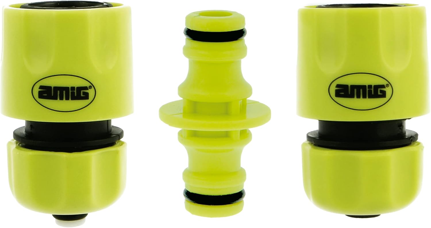 Amig - Hose Connector Kit - 3 Components - 2 1/2" Quick Fittings and 1 Connection Sleeve - Ideal Garden Accessories - ABS Plastic - Pistachio Green