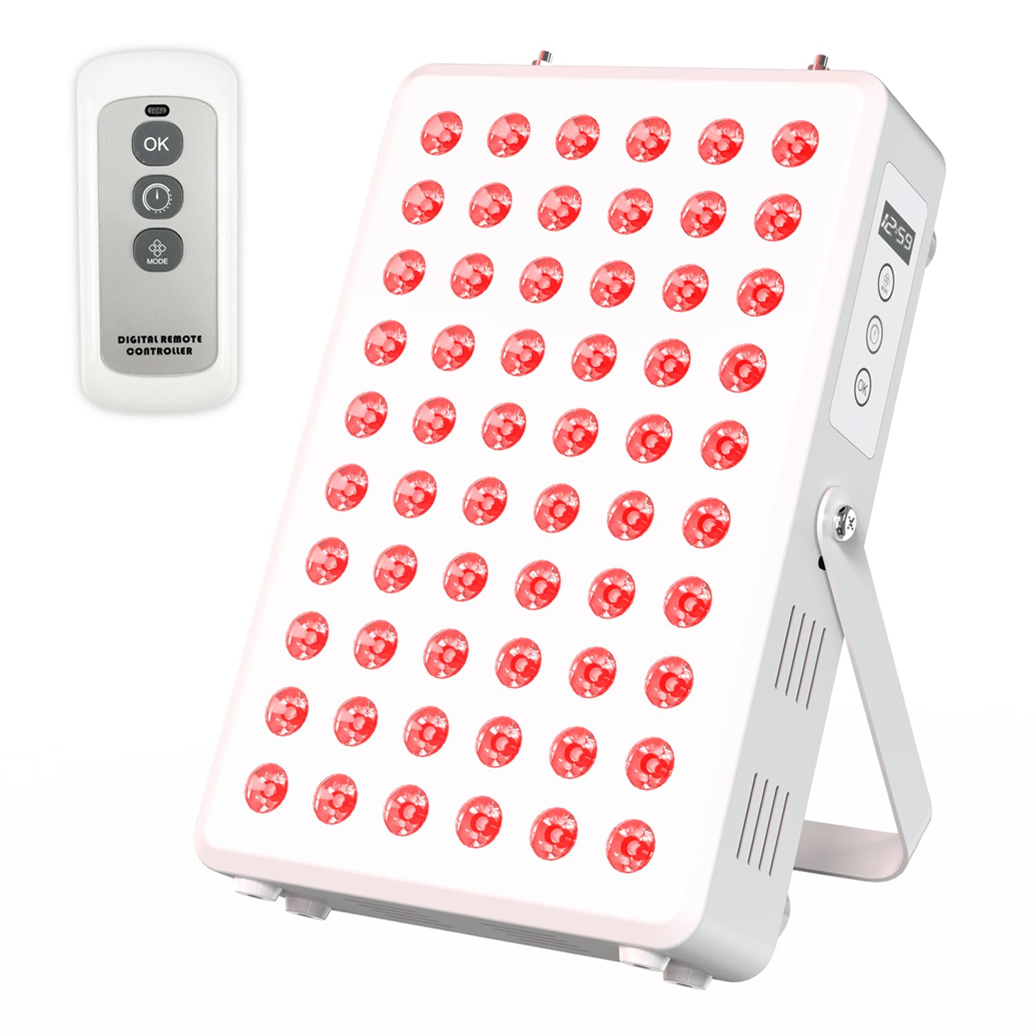 Red Light Panel for Body and Face, 660nm Red 850nm and Near Infrared, Remotcontrol 60 LEDs Red Light Therapy Panel, Used to Promote Sleep, Improve The Body, Relieve Muscle Fatigue (E-300-Wtite)