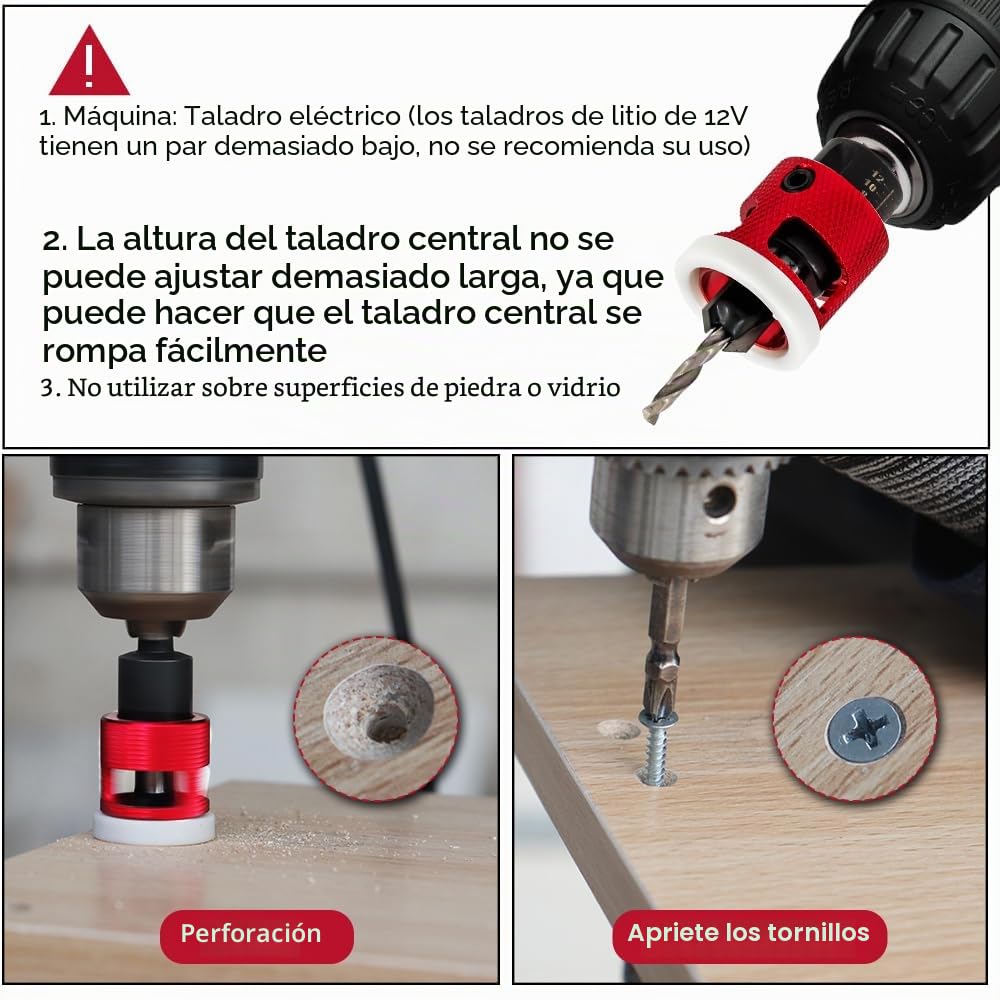 Juego de 5 Brocas Avellanadoras con Tope de Profundidad Baja Fricción - FOCSTOL 3,2/3,6/4/4,4/4,8mm Broca Avellanadora con Punta Carburo de 82 Grados para Madera, Plástico