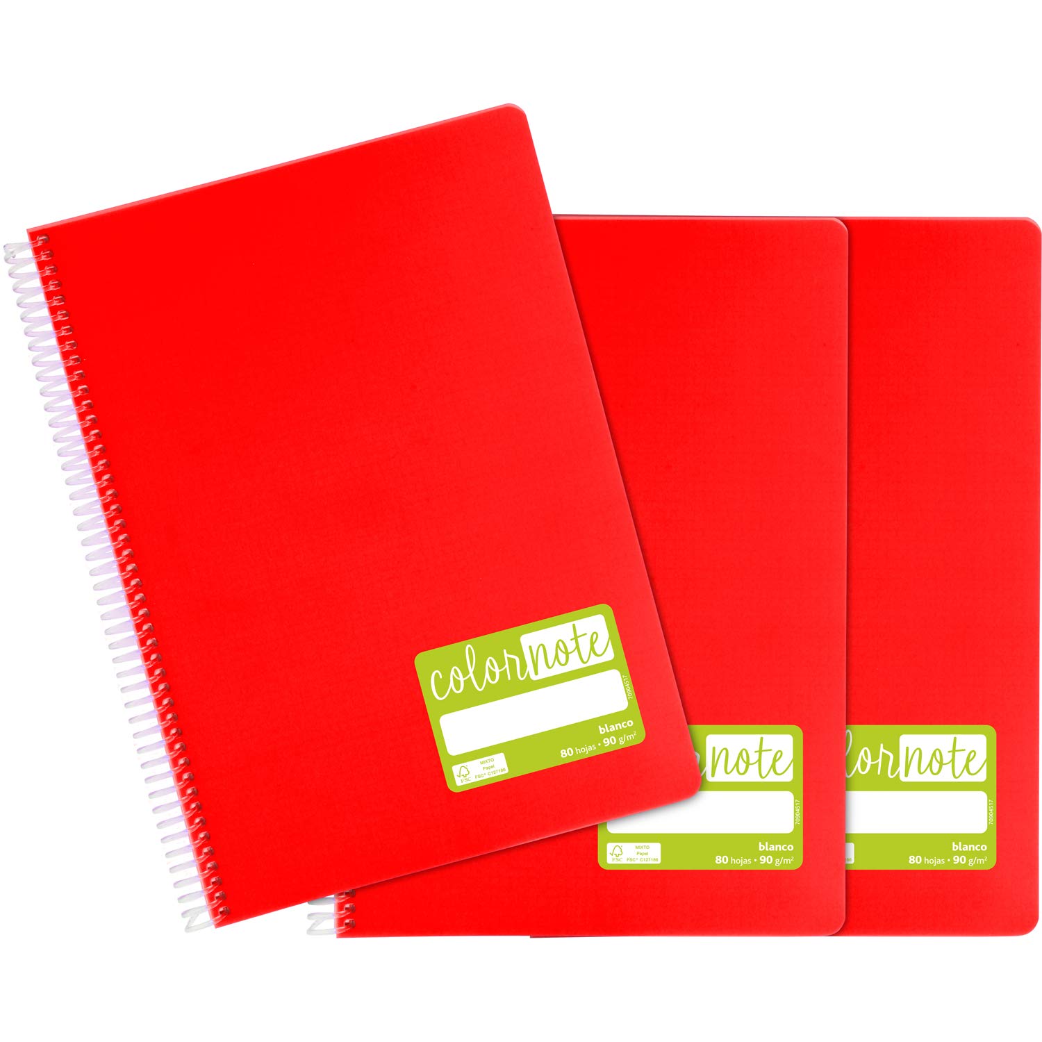 Grafoplás 98527651 Pack of 3 White Paper Notebooks, A4, Red Polypropylene, FSC Certified, ColorNote Series