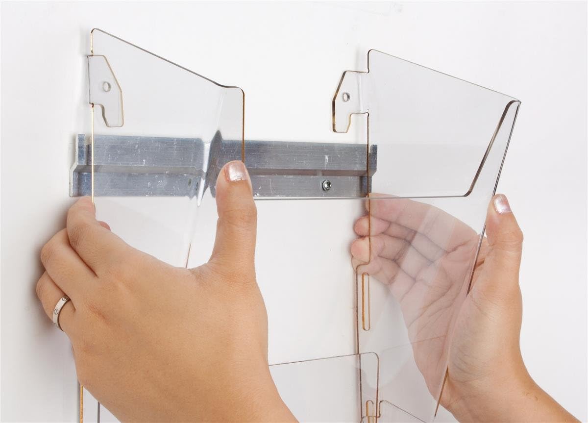 16-Pocket Magazine Rack for Wall Mount, Tiered Literature Holder Keeps Catalogs Organized While on Display, Mounting Hardware Included - Clear PETG Plastic