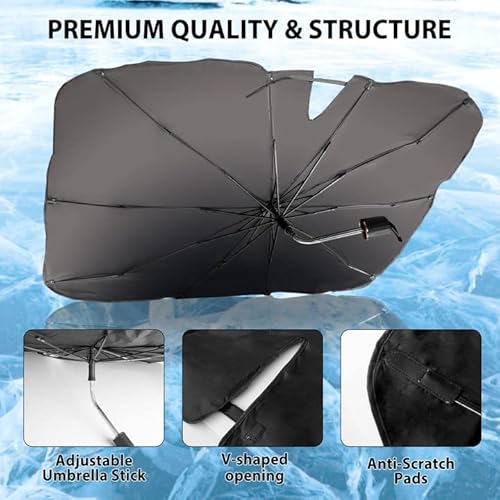 Inpher Brella Shield For Car Windshield, Windshield Sun Shade Uv Heat Protection Rearview Mirror Cut-Out 360° Rotating Bendable Handle Foldable Automotive Car Sunshade With Storage Bag #TOP3