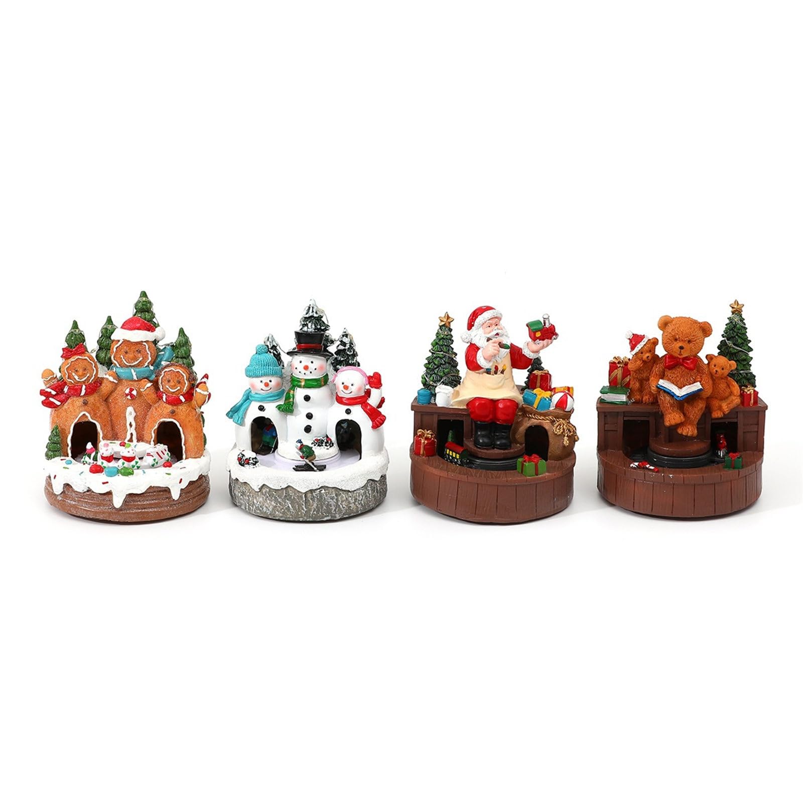 PANGBOER Decoración navideña con USB o batería, Caja de música giratoria, Adorno de con Estilo de Resina LED cálido para estantes, Casas navideñas iluminadas, Caja de música, Centro de Giratorio