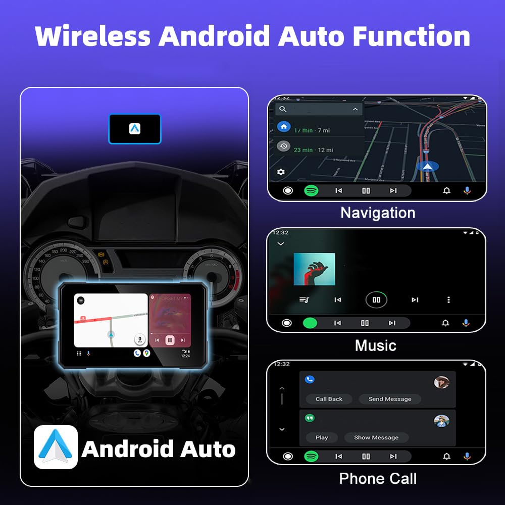 Écran CarPlay Moto pour Suzuki Intruder 400 2004-2016, 5″ Écran de Carplay de Moto Prend en Bluetooth Trans, Commande Vocale, IP67 Étanche,A-No Tire Pressure