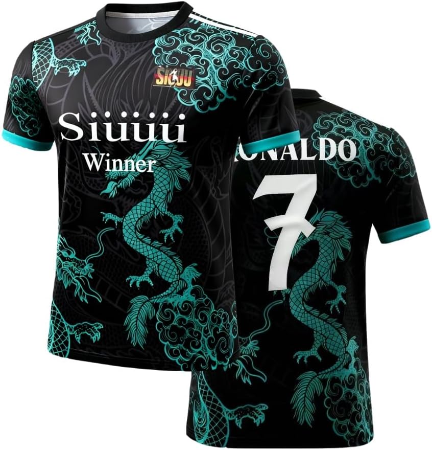 Youth Kids Soccer Jersey Uniform Set #7 - Complete Kit with Green Dragon Print Shirt, Shorts & Socks for Boys Girls Ages 5-14 - Image 2