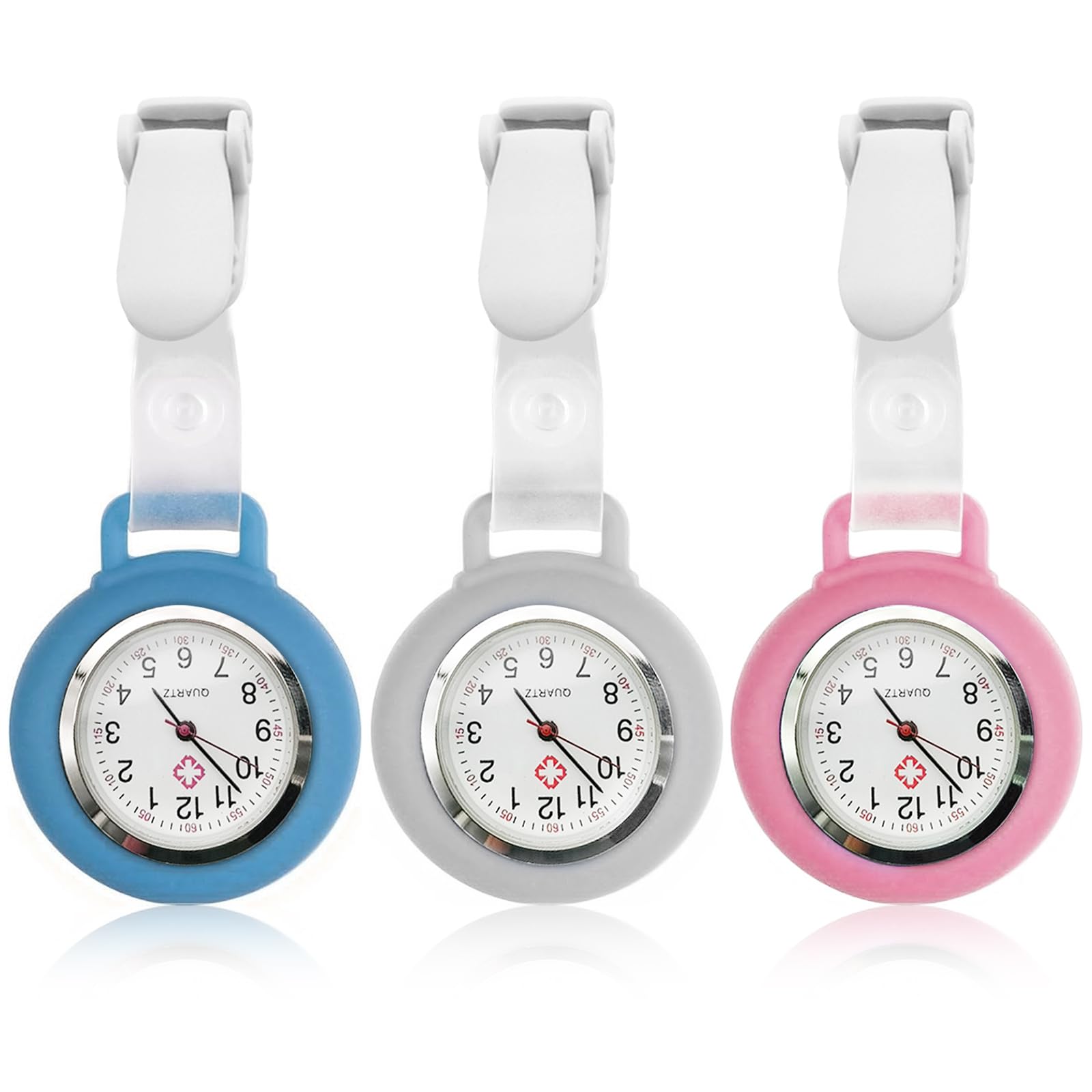 HOSPAOP Krankenschwester Uhren mit Clip, Schwesternuhr Analog Quarzwerk Pflegeruhr Ansteckuhr Taschenuhr Schwester Uhr aus Silikon für Damen Herren Pfleger Ärzte Zubehör
