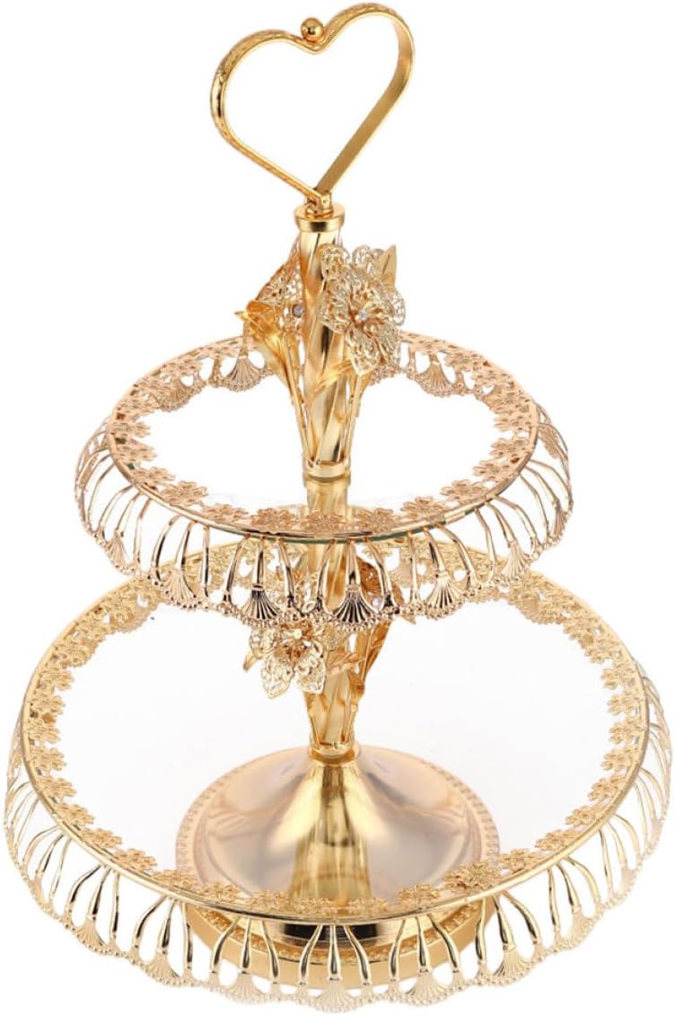 Milisten Two-Layer Glass Fruit Serving Plate Gold Modern Decorative Cake Holder Snack Storage Tray for Living Room Table Display