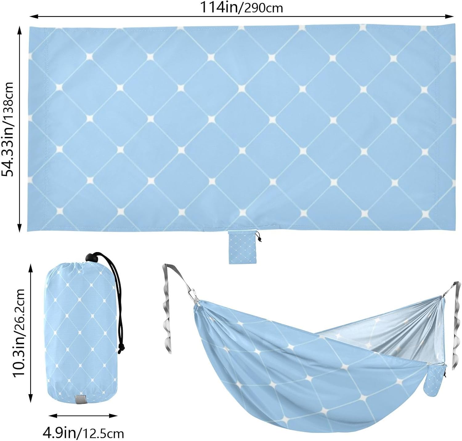 Blue and White Check Hammocks with Portabl Carry Bag Hanging Hammock for Outside Camping Essentials