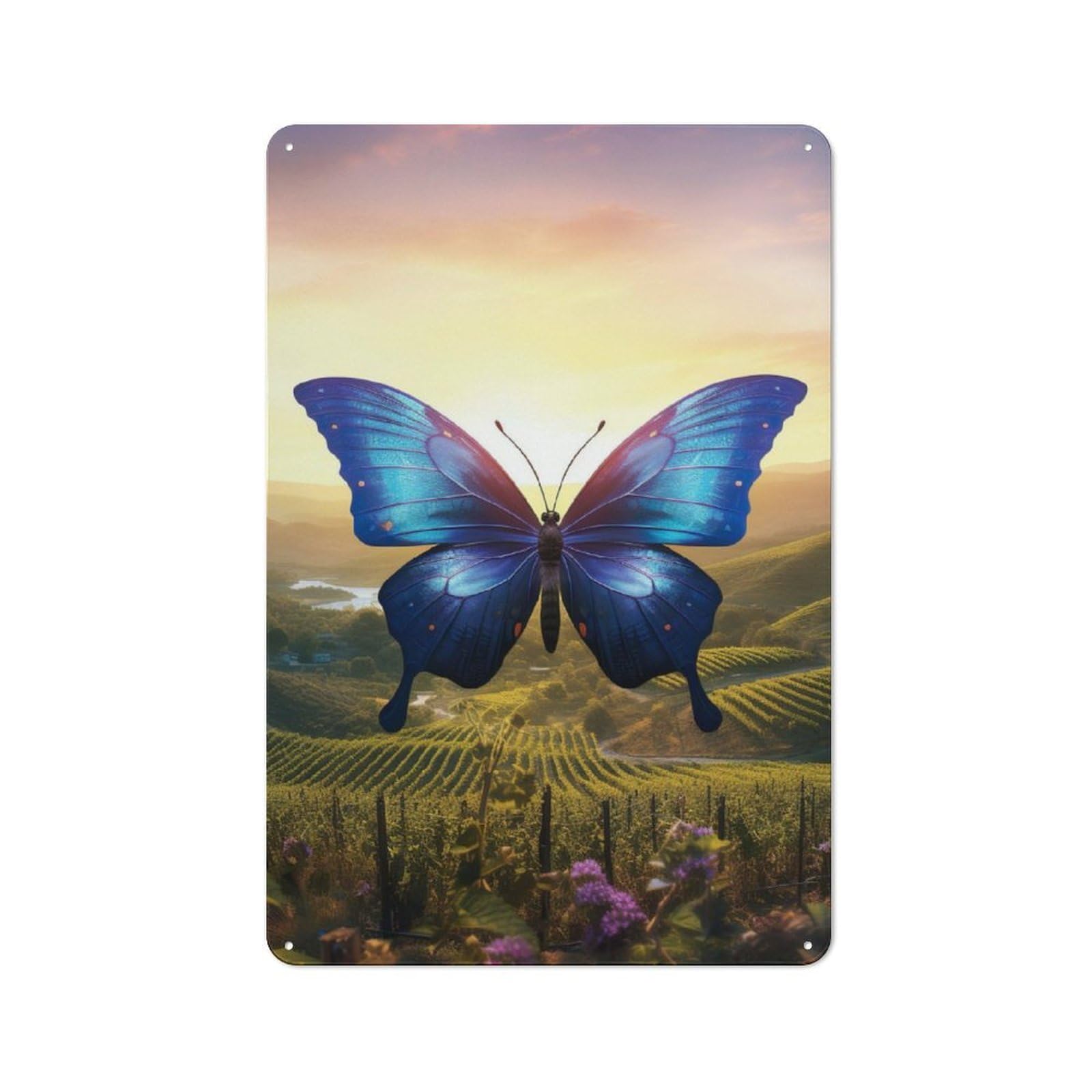 Junmoney Beautiful Blue Butterfly Retro Tin Sign 30X20cm Featuring For Bar Or Restaurant, For Metal Sign Collectors, For Garage And Workshop Walls