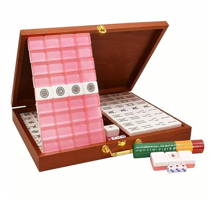 Chinese Mahjong Game Set, Pink Crystal Mahjong Tiles with