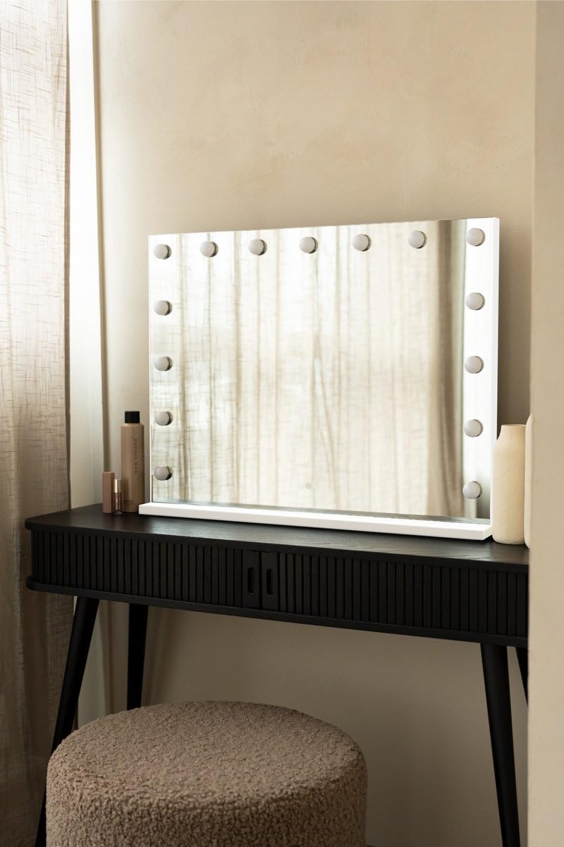 SensaHome Vanity Mirror Pro – Hollywood-Schminkspiegel mit 15 dimmbaren LED-Lampen, 3 Lichtmodi, 80 x 60 cm – Weiß