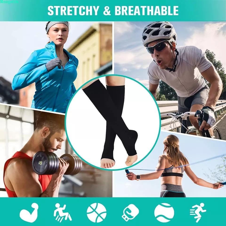 3 Pairs Black, Nude Open Toe Compression Socks for Women & Men Stockings Knee High Stockings Circulation20-30mmHg is Best Support - Image 5