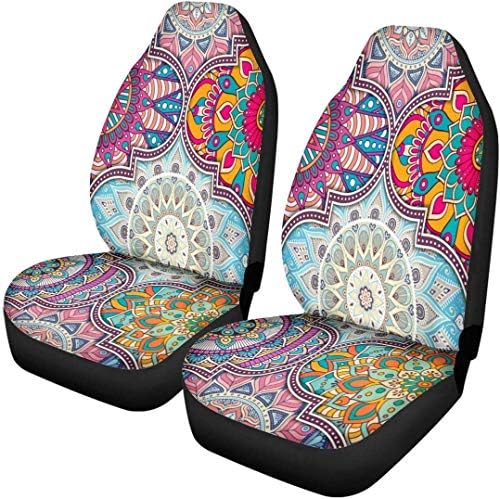 TOADDMOS Bohemian Colorful Mandala Patchwork Car Seat Covers Bucket Front Seats Protector,Universal Fit Cars,Sedan,SUV