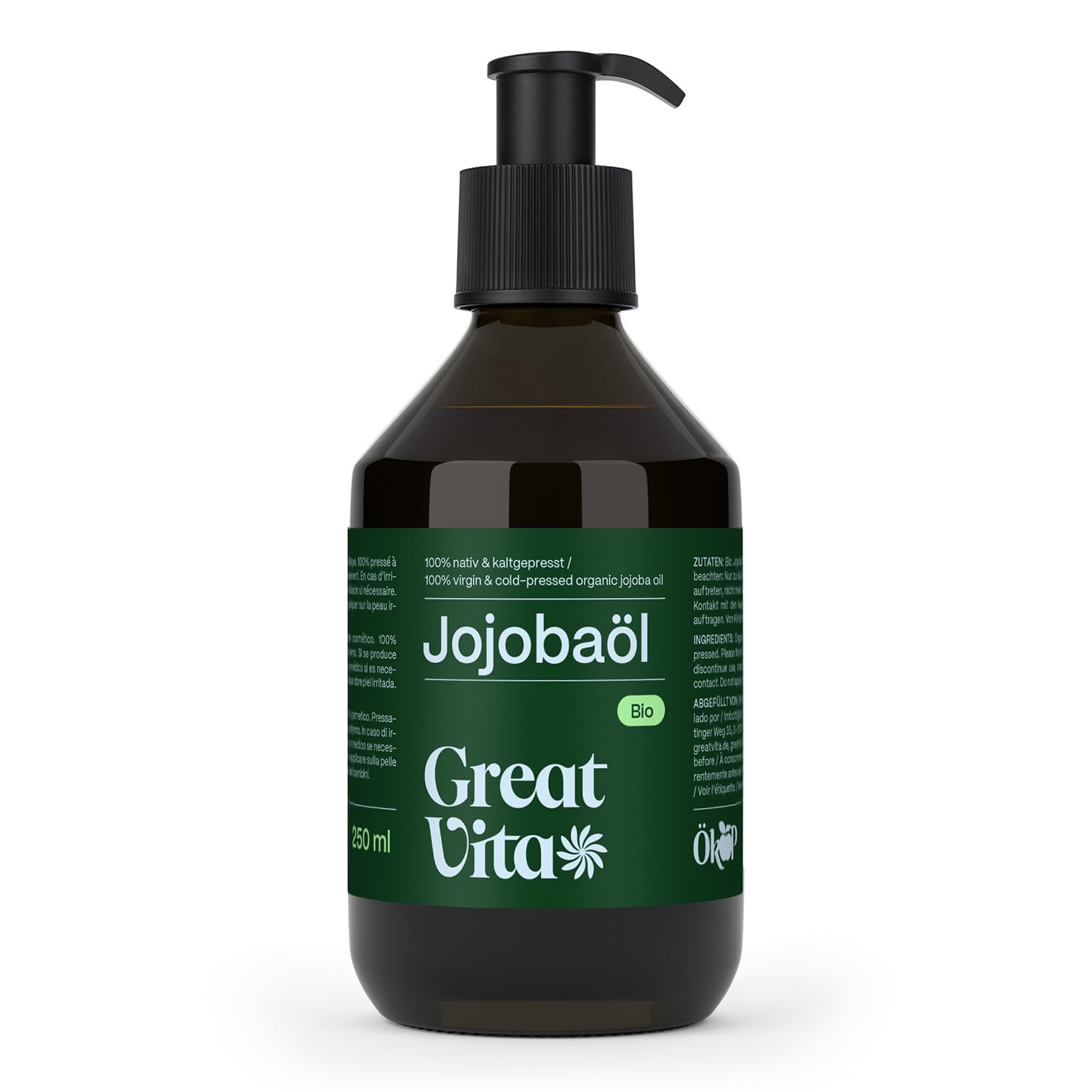 VitaFeel Bio olejek jojoba złoty 6 x 250 ml z pompką | 100% czysty i tłoczony na zimno – pielęgnacja skóry i włosów | olejek nośny do masażu i aromaterapii – sucha skóra głowy
