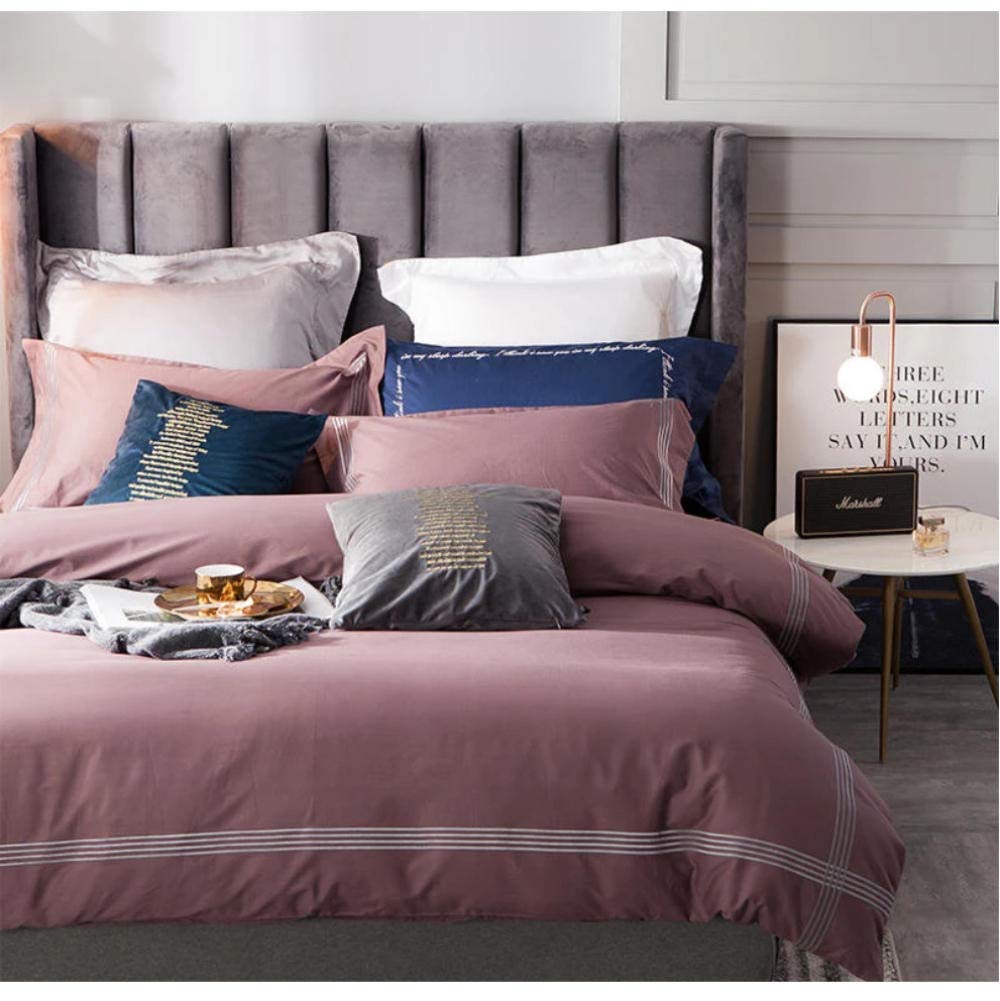 Cotton Hotel Bedding Set King Queen size Striped Embroidery Duvet Cover Bed Sheet Fitted sheet de lit-B_S