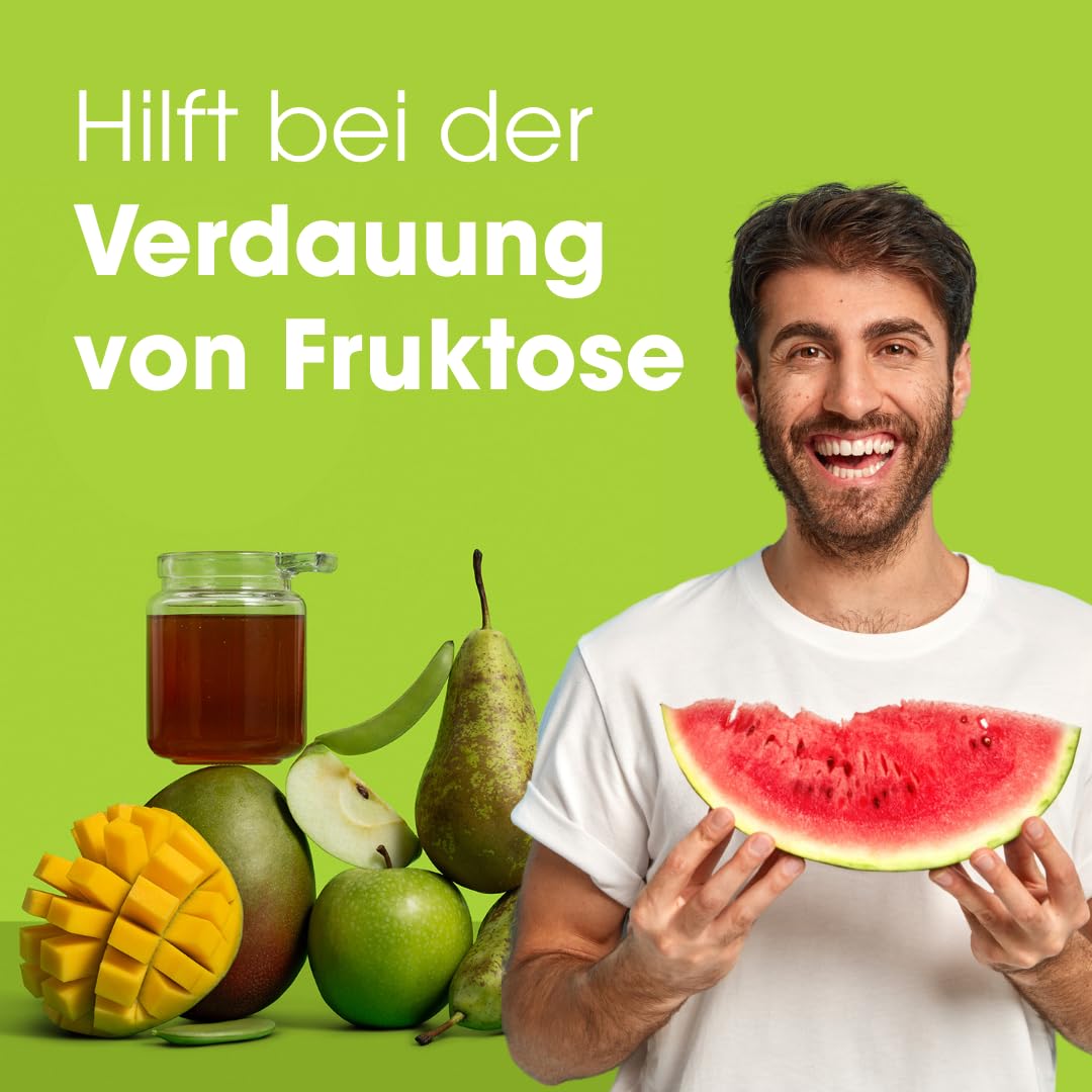 Fructase Verdauungsenzyme – 108 Kapseln | Nahrungsergänzungsmittel bei Fruktoseintoleranz | Enzyme zur Unterstützung der Verdauung zuckerhaltiger Lebensmittel und Getränke (Fruchtzucker) | Schnell wir