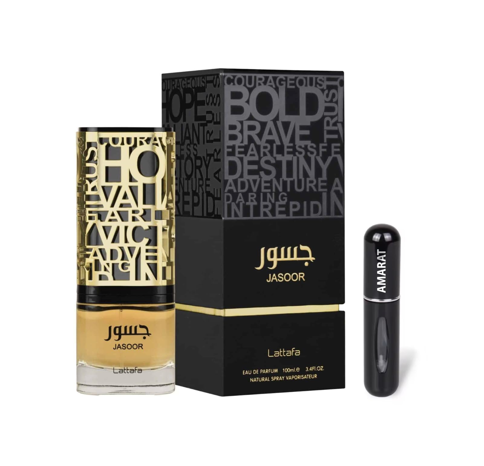 Lattafa Jasoor Eau de Parfum 100ml, Perfume Árabe Unisex de Larga Duración, Incluye Atomizador Recargable 5ml, Fragancia Oriental Amaderada con Notas de Manzana, Cardamomo, Tabaco y Cuero (Jasoor)