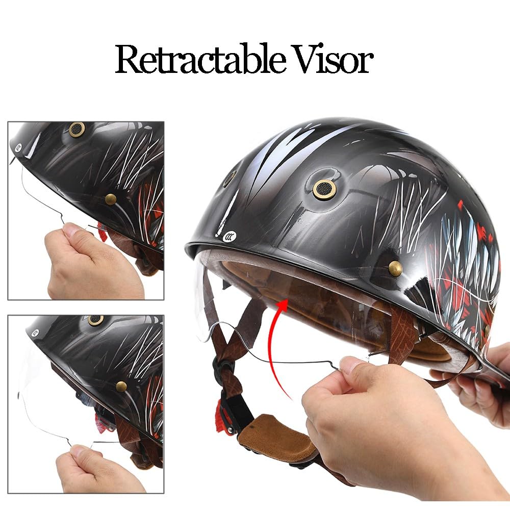 Motorrad Halbhelm, Halbschalenhelm mit Farbverlauf Blaue GläSer, Baseballmütze-Helm ECE-Zulassung Motorradhelm Baseball Cap mit Atmungsaktiven Poren Schnellverschluss