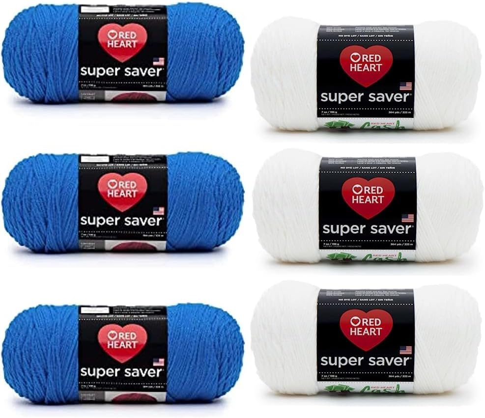 Red Heart Super Saver Blue Yarn - 3 Pack of 198g/7oz - Acrylic - 4 Medium (Worsted) - 364 Yards - Knitting/Crochet & Super Saver Yarn, 3 Pack, White 3 Count