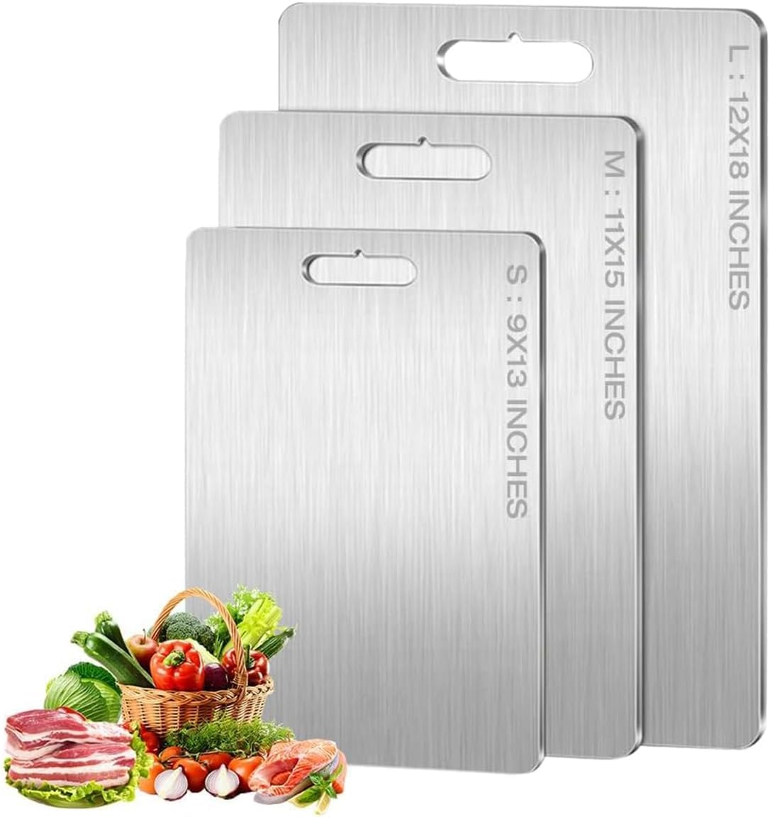 Set di 3 taglieri in acciaio inox per cucina, in metallo 304