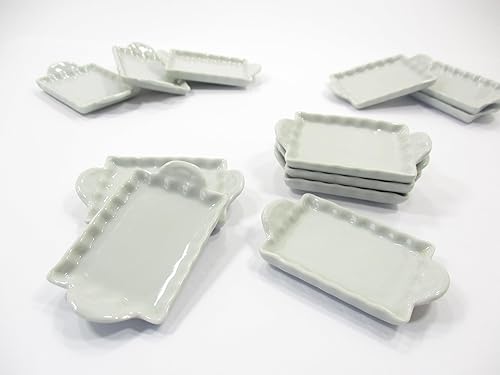 Miniatura 2 de 6 bandejas de panadería de cerámica blanca 1.181x1.575 in. Casa de muñecas Miniaturas Alimentos 1:6 Suministro 9496