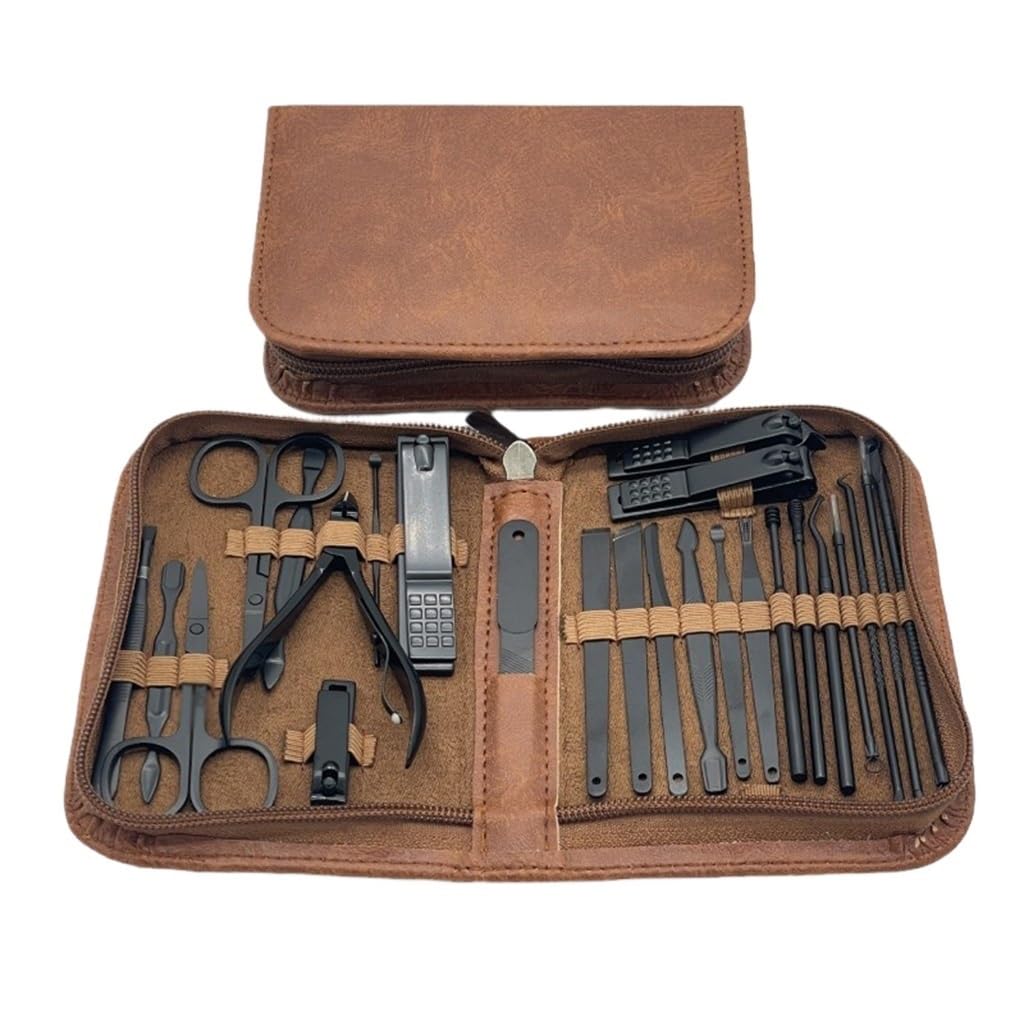 Black Stainless Steel Cover Dead Skin Clipper Nail Manicure Set File Acne Needle Tool
