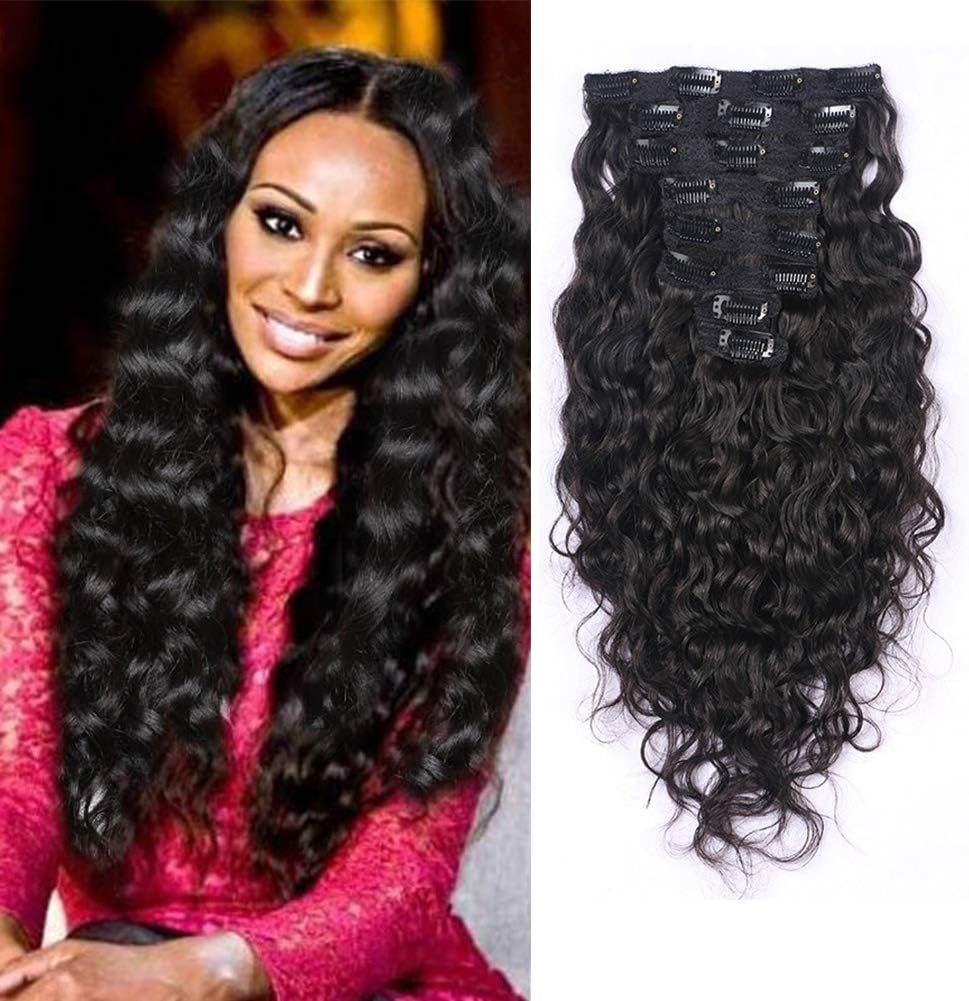 EIAKE Brazilian Virgin Remy Water Wave Hair Clip In Human Hair Extensions Natural Color Brazilian Clip-Ins Water Wavy Human Hair Weave Clip In Hair Extension 7pcs/lot 120gram/set (16inch)