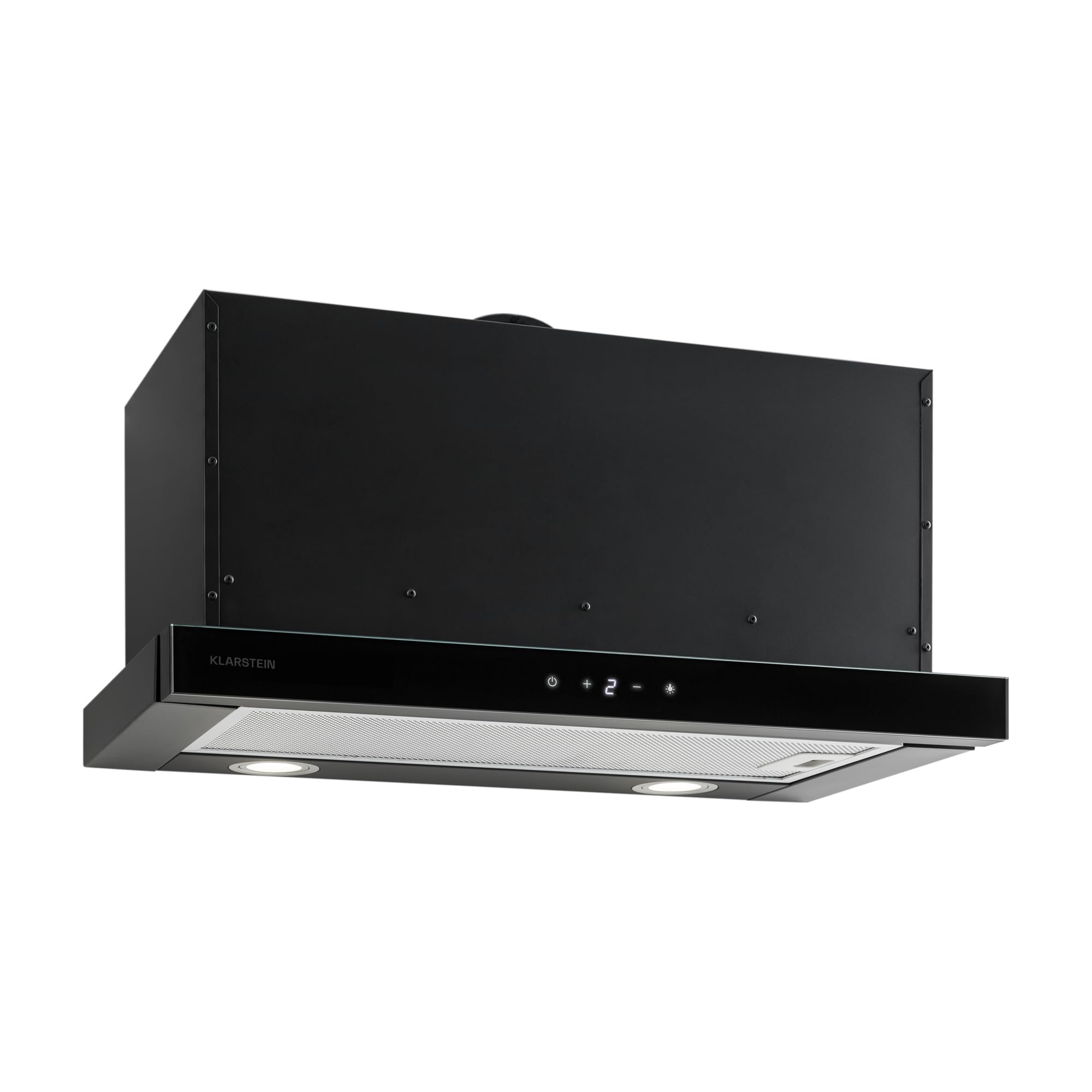 Klarstein Vinea Cappa Aspirante Estraibile, 610 m³/h Max, Cappa a Visiera Piatta 60cm, da Incasso Sottopensile, Aspirazione/Ricircolo, Illuminazione, Filtro Grassi Alluminio, Nera