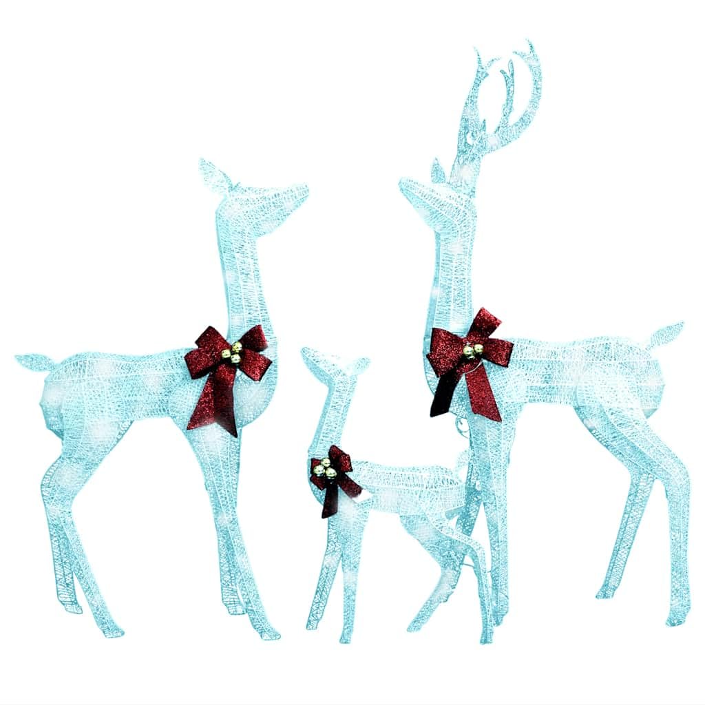 Rentier Familie Weihnachtsdeko 201 LED 3er Set mit 8 Leuchtmodi für Innen und Außen Weiß Silber