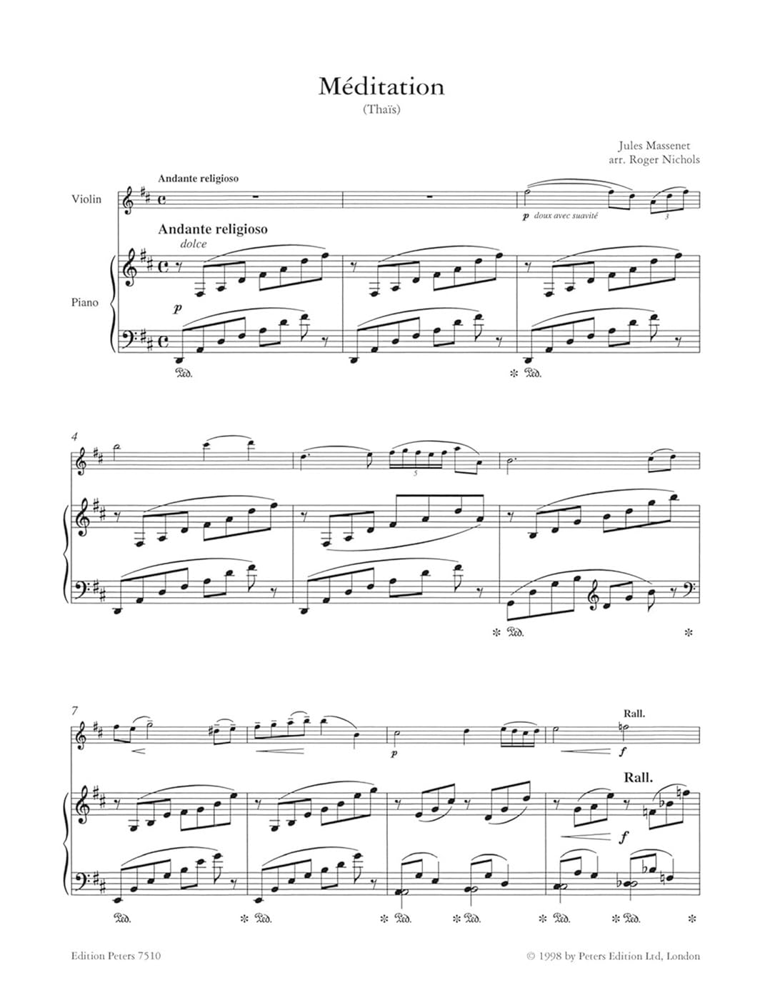 Massenet, Jules - Meditation from Thais - Skrzypce i fortepian - pod redakcją Rogera Nicholsa