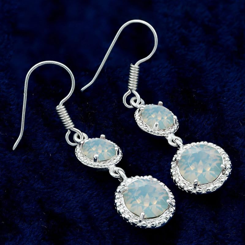 Boucles d'oreilles pendantes argent 925 opale pierre de naissance - 5
