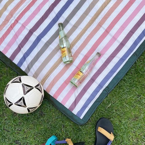Image of Little Unicorn 5'x10' XL Outdoor Family Picnic & Beach Blanket | Durable & Water-Resistant Fabric | Compact Fold & Easily Wipes Clean | Zipper Pocket (Chroma Rugby Stripe)