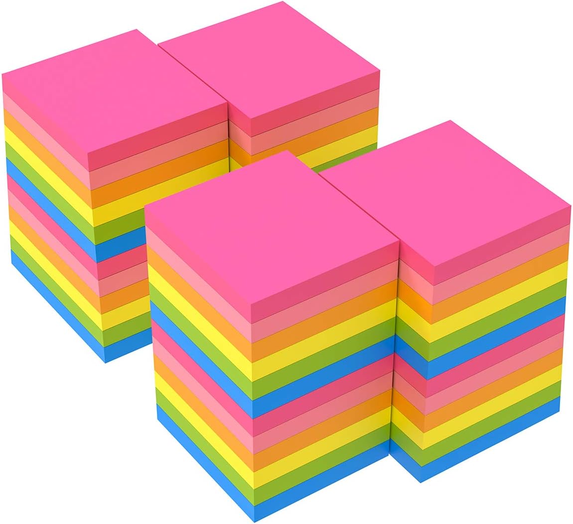 ZCZN 48 Pads Sticky Notes, 76 x 76 mm, 100 Sheets/Pad, 6 Bright Colours