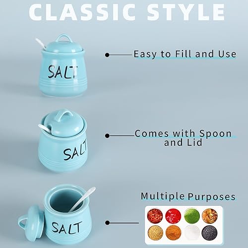 Miniatura 6 de HAOTOP Cuencos de sal y azúcar con tapa y cuchara, juego de cerámica de 12 onzas para sal y azúcar, recipientes de sal y azúcar, caja de especias