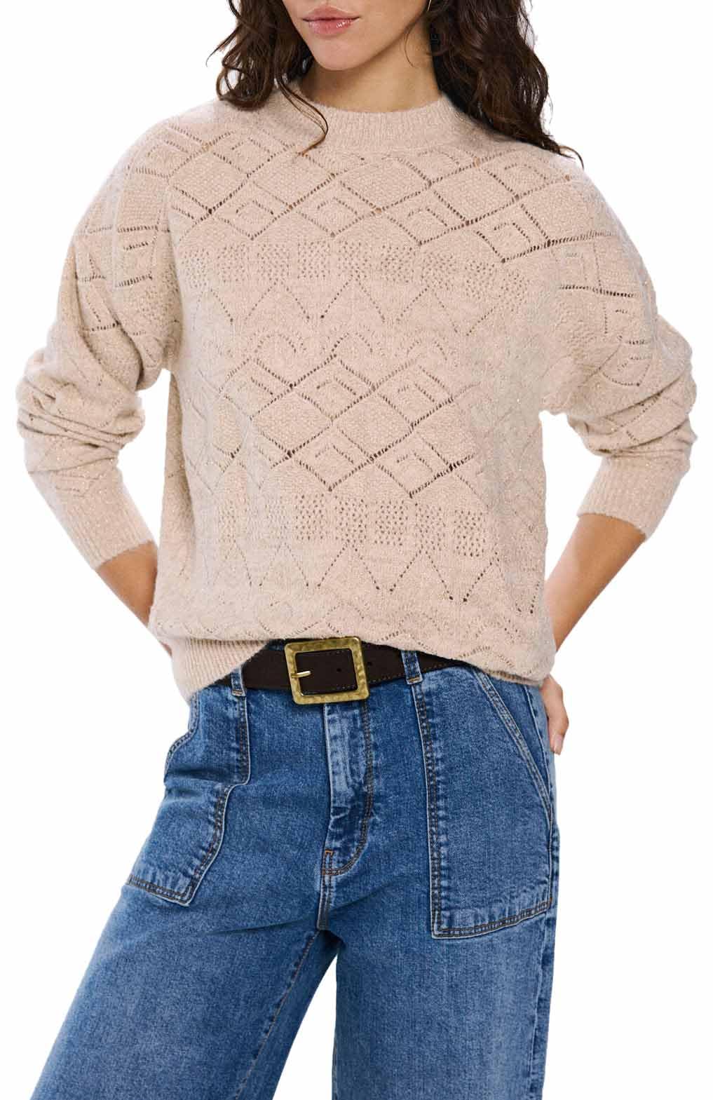 SPRINGFIELD 1.t.Ap.Sweater Pointelle Lurex Sweater Women, Light Beige, M