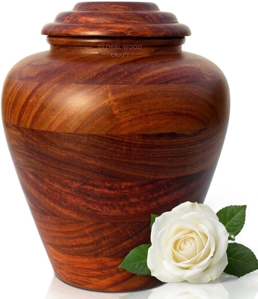 Rosewood Handmade Cremation Urn Unique Design Turn Wood Adult Ash - Male & Female Ashes Premium Quality Human Ash Natural Wood Urn Large - 8 x10 (200) Cubic Inches Decorative Urn